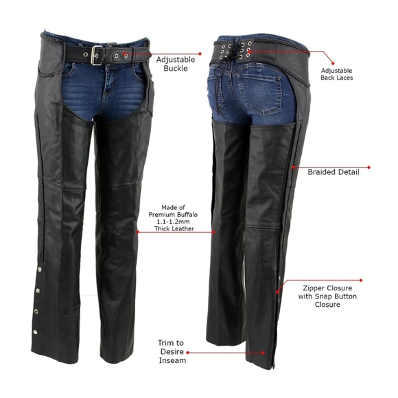 Hot Leathers Braided Leather Riding Chaps - Picture 13 of 13